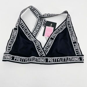 PRETTYLITTLETHING Plus Black Brand Crop Top Sports Bra US L